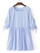 Romwe Vertical Striped Lace Up Sleeve Dress