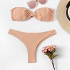 Romwe Plain Ruched Bikini Set