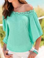 Romwe Green Crochet Insert Dolman Sleeve T-shirt