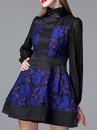 Romwe Black High Neck Jacquard A-line Dress