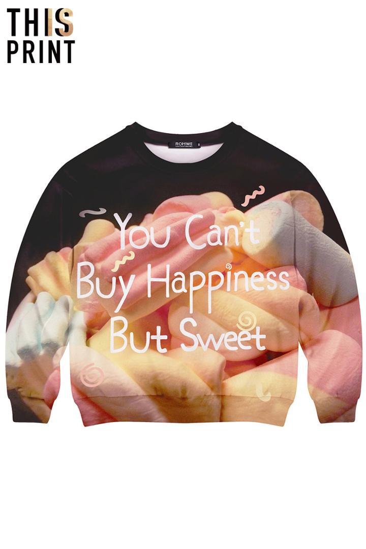 Romwe This Is Print Letters & Marshmallow Print Long-sleeved Sweatshirt