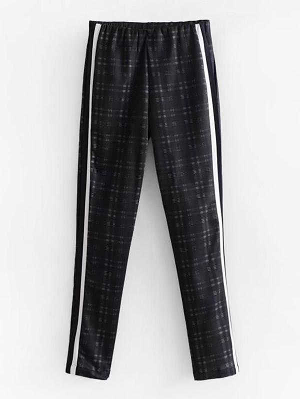 Romwe Contrast Tape Plaid Pants