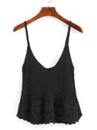 Romwe Hollow Out Crochet Cami Top - Black