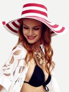 Romwe Red Striped Large Brimmed Straw Hat