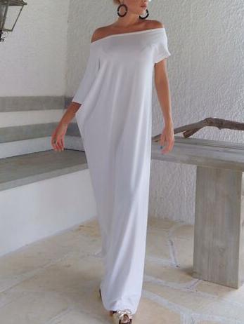 Romwe Off The Shoulder Maxi White Dress