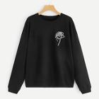 Romwe Plus Rose Print Drop Shoulder Sweatshirt