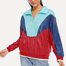 Romwe Color Block Quarter Zip Jacket