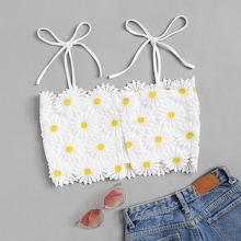 Romwe Shoulder Knot Appliques Crop Top
