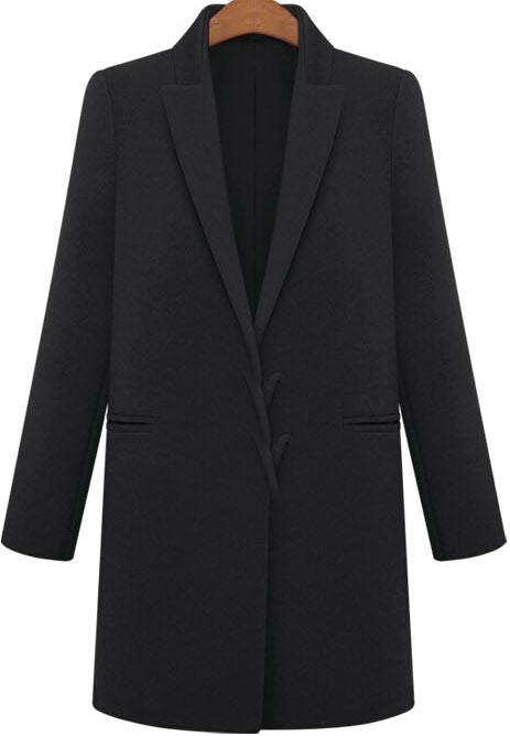 Romwe Lapel Loose Black Coat