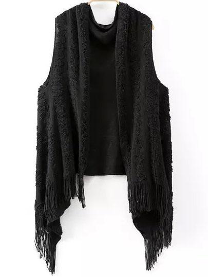Romwe Tassel Black Sweater Vest