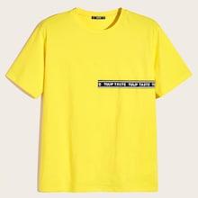 Romwe Guys Neon Yellow Slogan Patched Detail Tee