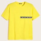 Romwe Guys Neon Yellow Slogan Patched Detail Tee