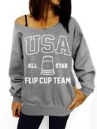 Romwe Grey Off Shoulder Usa Sweatshirt