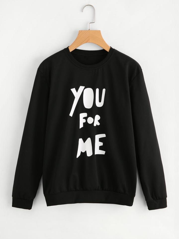 Romwe Slogan Print Round Neck Sweatshirt