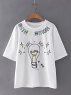 Romwe White Short Sleeve Bulb Embroidery Casual T-shirt