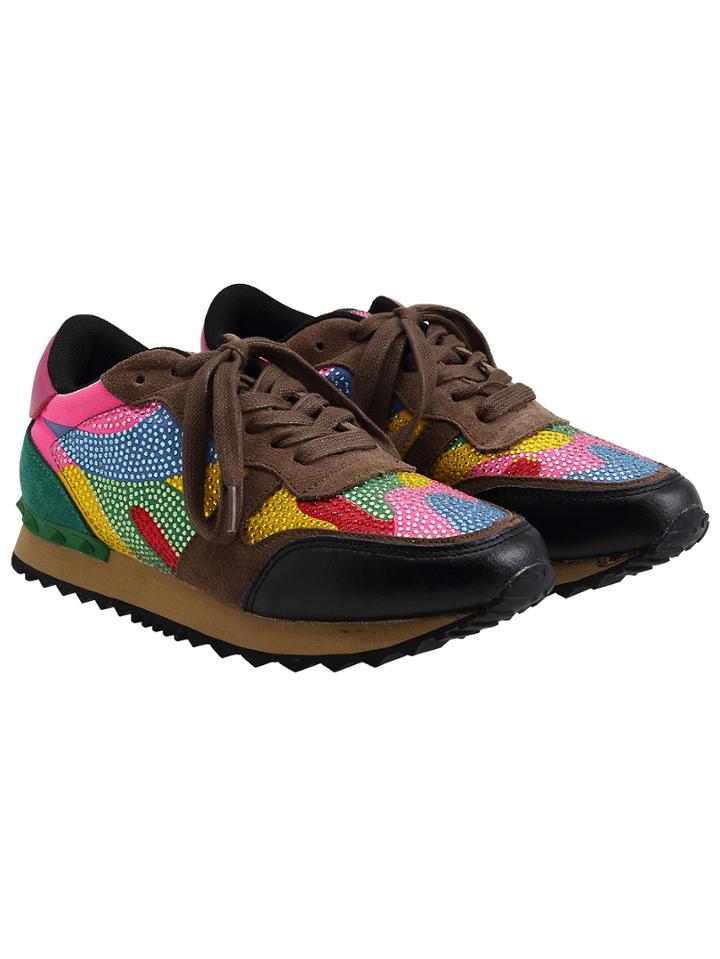 Romwe Multicolor Rhinestone Casual Flats