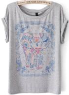 Romwe Elephant Print Grey T-shirt