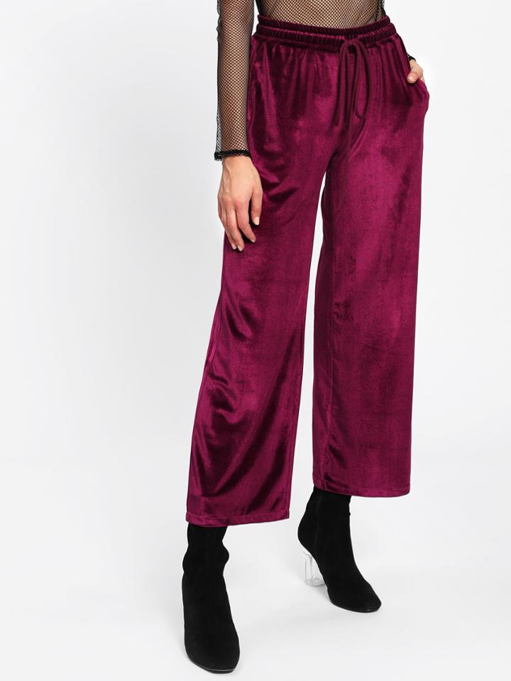 Romwe Velvet Drawstring Waist Pants