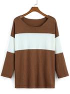 Romwe Scoop Neck Striped Color-block Sweater