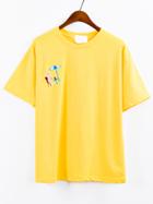 Romwe Embroidered Drop Shoulder T-shirt - Yellow