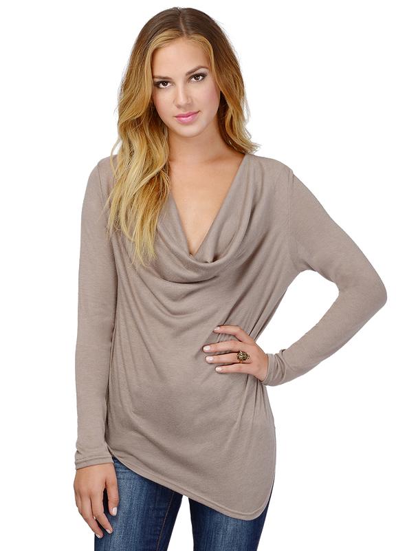 Romwe Draped Neck Flouncing Brown T-shirt