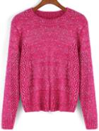 Romwe Round Neck Open-knit Rose Red Sweater