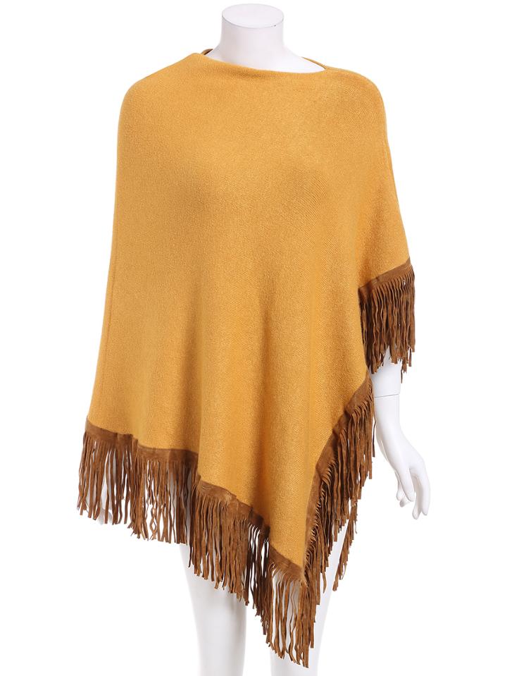 Romwe Fringe Asymmetrical Long Poncho
