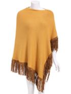 Romwe Fringe Asymmetrical Long Poncho