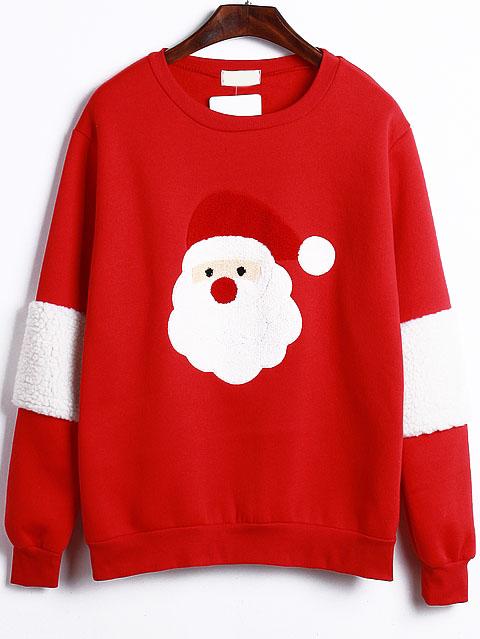 Romwe Santa Claus Pattern Red Sweatshirt