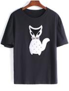 Romwe With Diamond Fox Pattern T-shirt