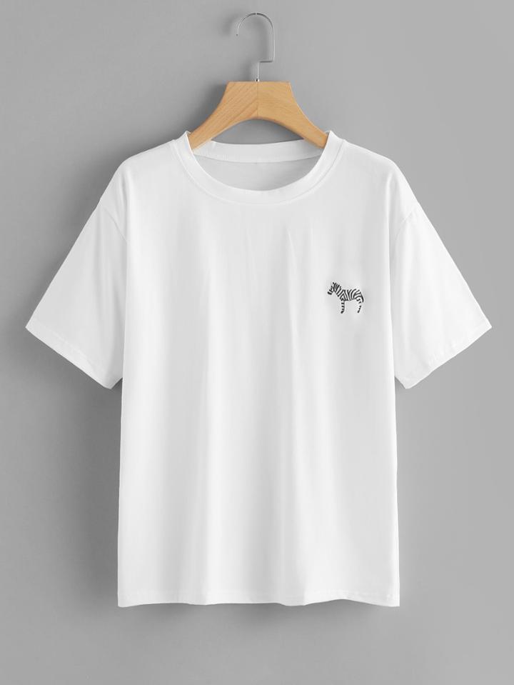 Romwe Zebra Embroidered Tee