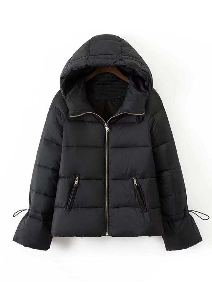 Romwe Drawstring Cuff Short Padded Coat