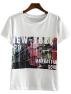 Romwe White Short Sleeve Print Casual T-shirt