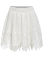 Romwe Elastic Waist Lace Scalloped Hem Skirt