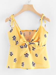 Romwe Floral Print Bow Front Cami Top