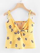 Romwe Floral Print Bow Front Cami Top