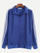 Romwe Royal Blue Striped Side Zip Up Sweatshirt