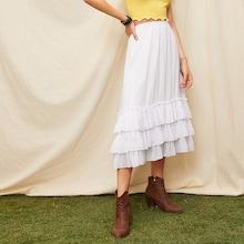 Romwe Elastic Waist Layered Ruffle Skirt