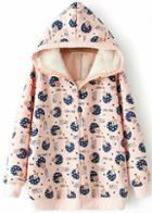 Romwe Hooded Dogs Print Pink Sweatshirt