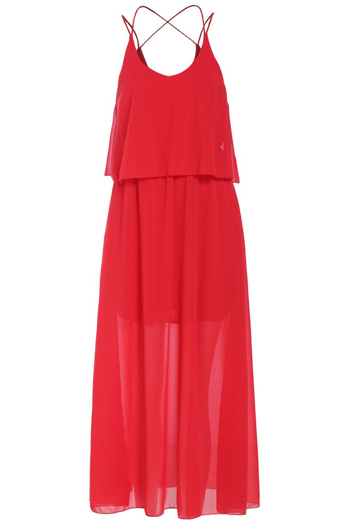 Romwe Spaghetti Strap Deep Plunge Neck Red Dress