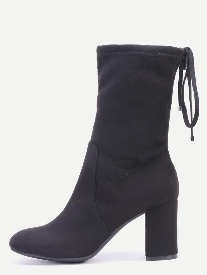 Romwe Black High Heels Tie Back Short Boots