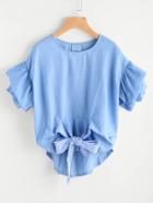 Romwe Bow Tie Front Puff Sleeve Blouse