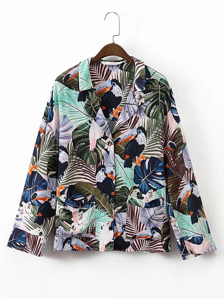 Romwe Tropical Print Tunic Blouse