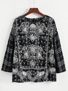 Romwe Front Embroidery Grid Blouse