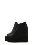 Romwe Black Peep Toe Thick-soled Boots