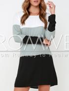 Romwe Black White Long Sleeve Color Block Dress