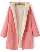 Romwe Hooded Pockets Woolen Pink Coat
