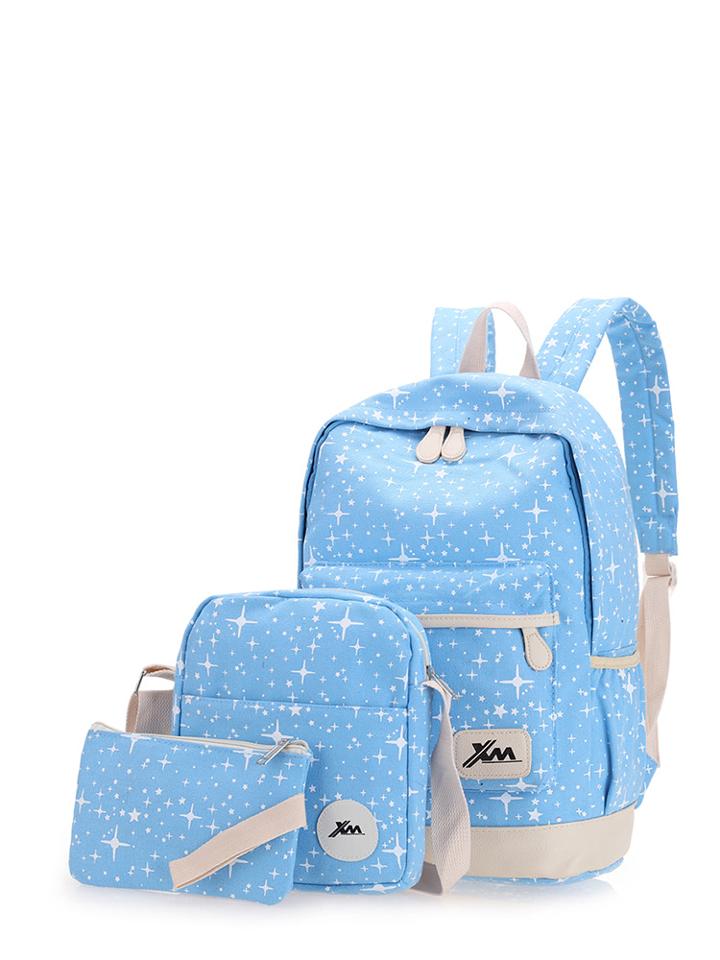 Romwe Star Print Canvas Combination Bag 3pcs