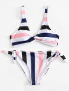 Romwe Striped Twist Bikini Set