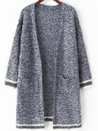 Romwe Varsity Striped Pockets Blue Cardigan